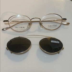 Calvin Klein Gold Oval Glasses with Clip-On